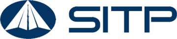 Logo with a blue emblem resembling an abstract triangular shape next to the letters "SITP" in bold blue font.