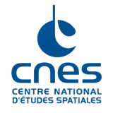 Logo of the Centre National d'Études Spatiales (CNES), featuring a stylized blue symbol above the acronym "CNES" and the full name written below.