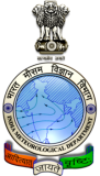 Logo of the India Meteorological Department featuring a map of India, weather symbols, and the national emblem above.